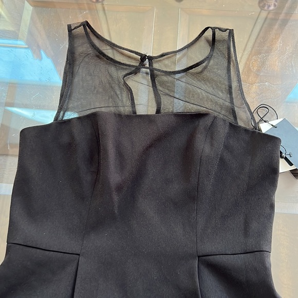 ADRIANNA PAPELL CREPE AND MESH ILLUSION MIDI FIT-FLARE COCKTAIL DRESS IN BLACK - Picture 9 of 13